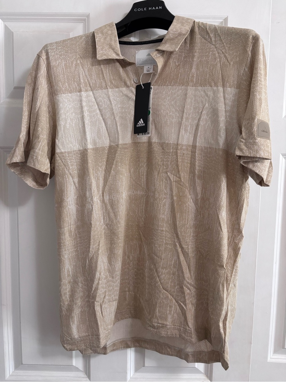 NWT Adidas Men’s Beige and White Horizontal Stripe Polo